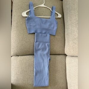 Blue Ribbed Tank and Leggings Set